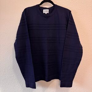 Norse Projects Skagen Tech Merino Wool Stripe Navy Blue Sweater Men’s XL